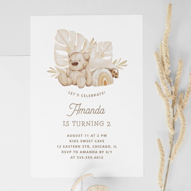 Boho pastel Teddy bear toy. Cute kids birthday Invitation (Creator Uploaded)