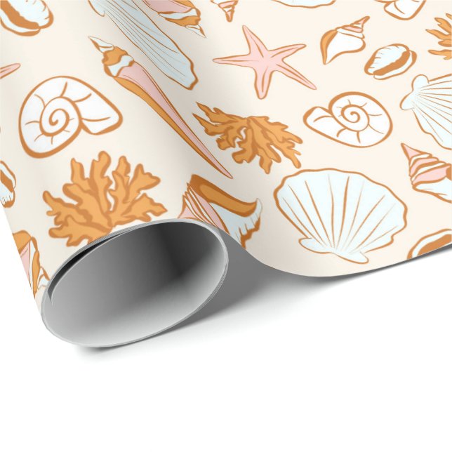 Boho Pastel Terracotta Pink Seashell Wrapping Wrapping Paper (Roll Corner)