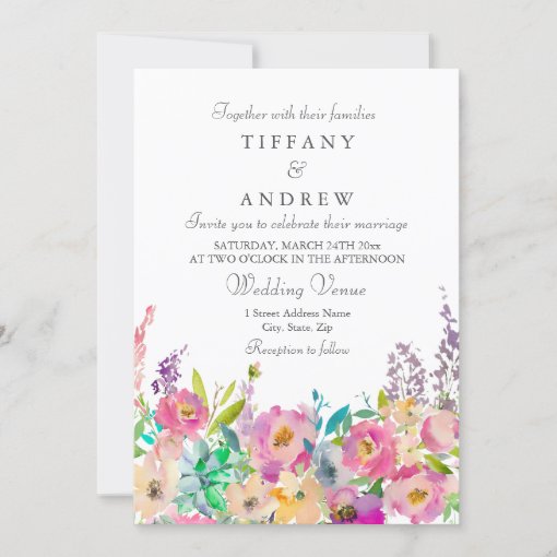 Boho Pastel Watercolor Floral Wedding Invitation 