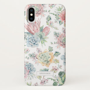Boho Pastel Watercolor Succulents Pattern Custom iPhone X Case