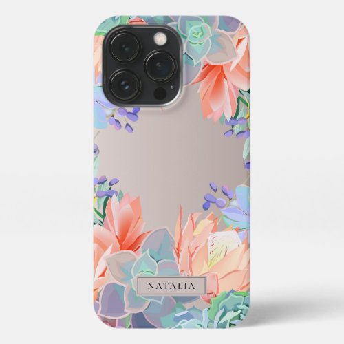 Boho Pastel Watercolor Succulents pattern custom  iPhone 13 Pro Case