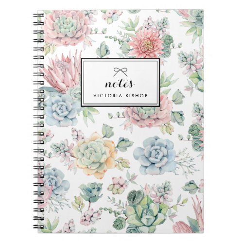 Boho Pastel Watercolor Succulents Pattern Notebook