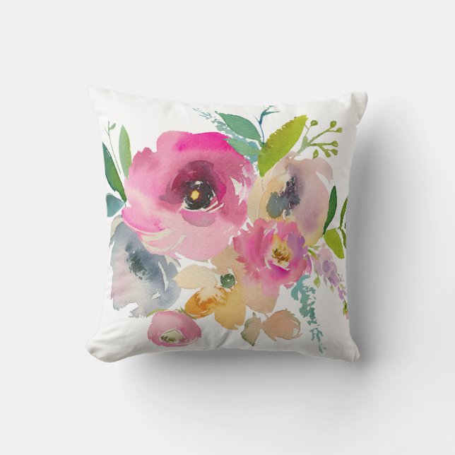 Boho Pastel Watercolor Throw Pillow (Front)