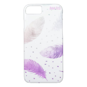 *~* Boho Pastel White & Lavender Feather Dots iPhone 8/7 Case