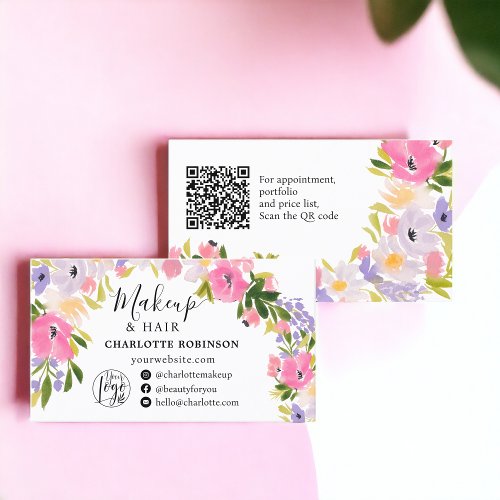 Boho pastel wild flowers pastel floral makeup hair business card