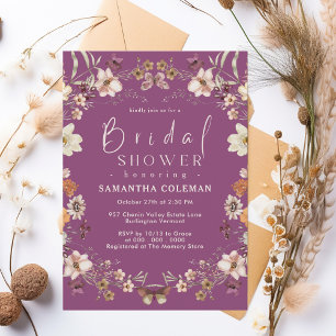 Boho Pastel Wildflower Berry Purple Bridal Shower Invitation