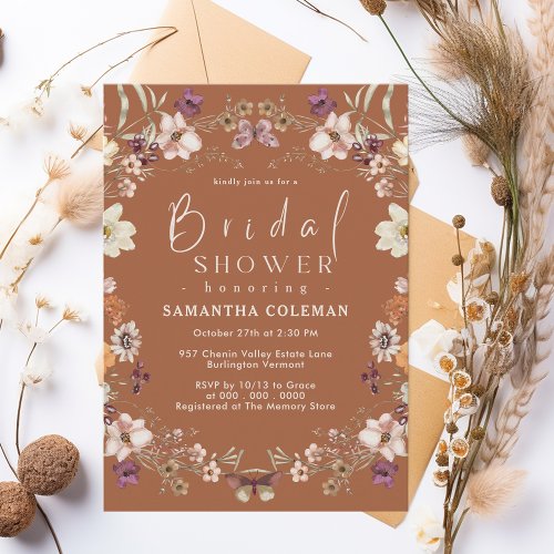 Boho Pastel Wildflower Terracotta Bridal Shower Invitation