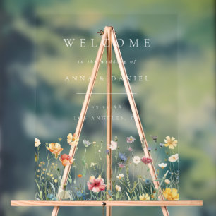 Boho Pastel Wildflower Wedding Welcome Acrylic Sign