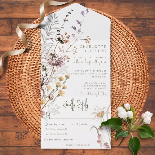 Boho Pastel Wildflowers Modern Floral Dinner All In One Invitation