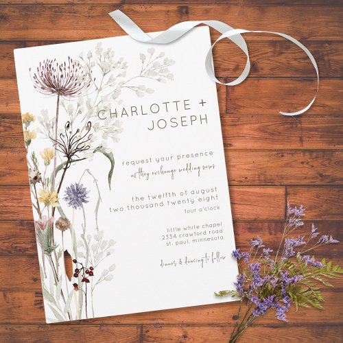 Boho Pastel Wildflowers Modern Floral Wedding Invitation