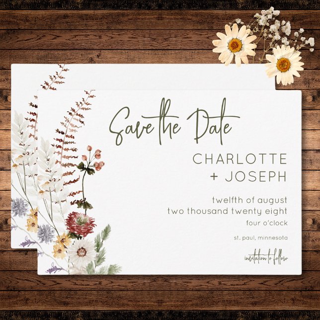Boho Pastel Wildflowers Modern Floral Wedding Save The Date (Boho Pastel Wildflowers Modern Floral Wedding Save The Date)