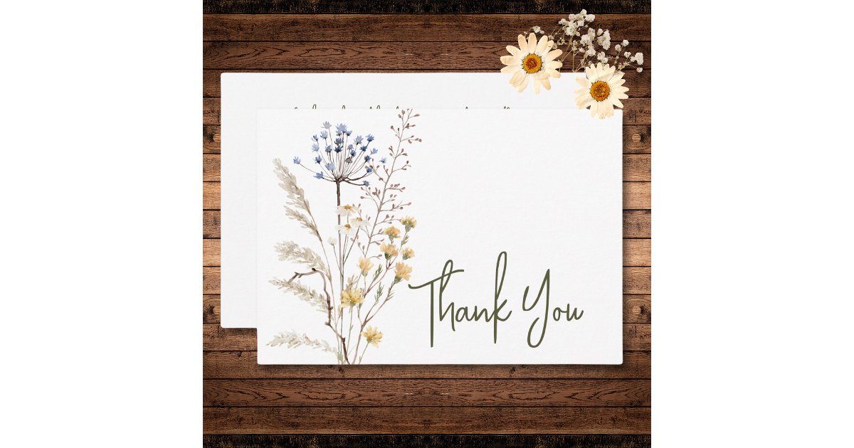 Boho Pastel Wildflowers Modern Floral Wedding Thank You Card | Zazzle