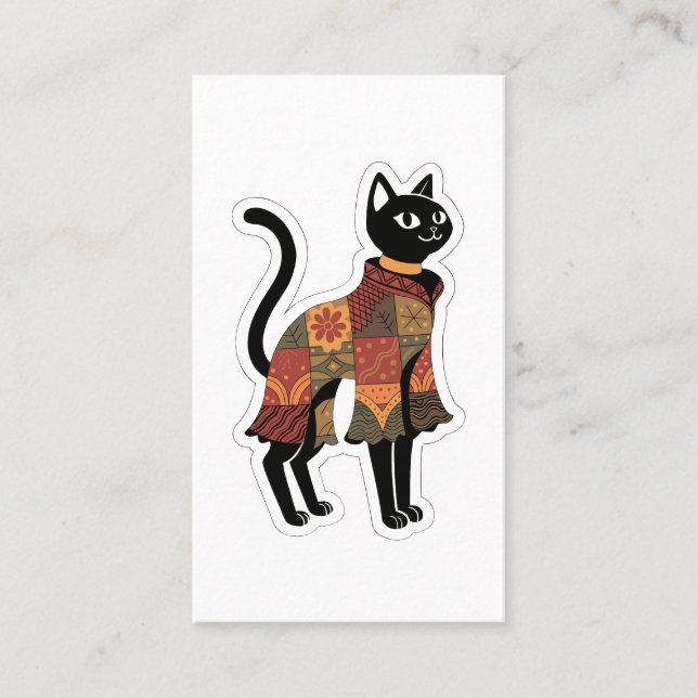 Boho Patchwork Black Cat Greeting Card (Front)