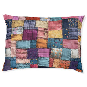 Boho Patchwork Colorful Denim Quilt Patches Pet Bed