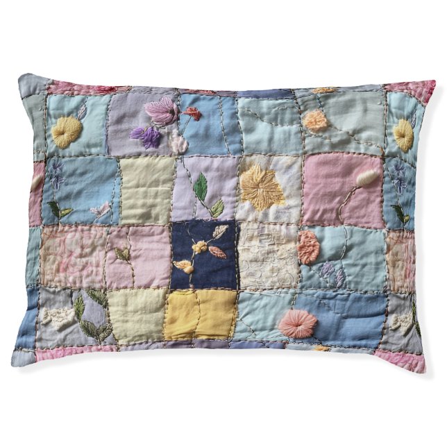 Boho Patchwork Colorful Denim Quilt Patches  Pet Bed (Front)