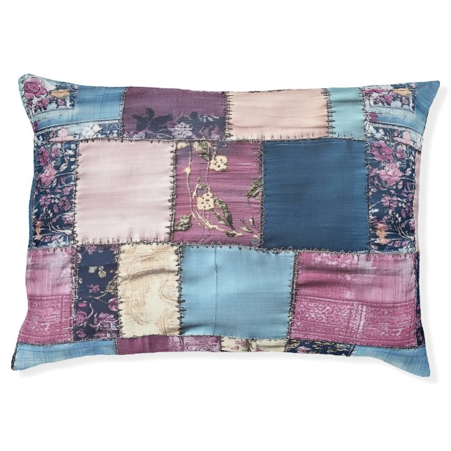 Boho Patchwork Colorful Denim Quilt Patches  Pet Bed (Front)