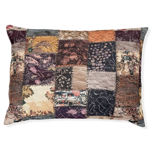 Boho Patchwork Colorful Denim Quilt Patches  Pet Bed (Front)