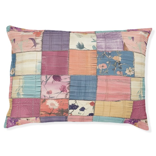 Boho Patchwork Colorful Denim Quilt Patches  Pet Bed (Front)