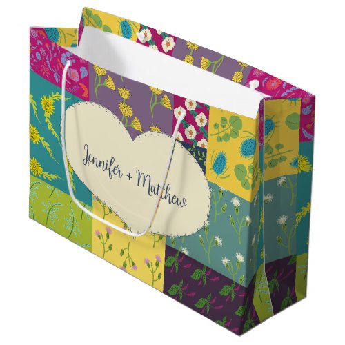 Boho Patchwork Quilt and Heart Shape Personalized Large Gift Bag