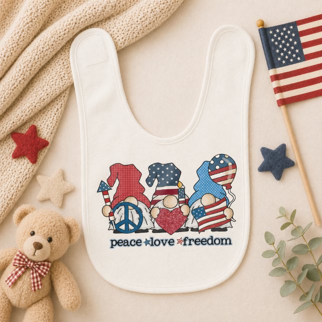 Boho Patriotic Gnomes Baby Bib (Creator Uploaded)