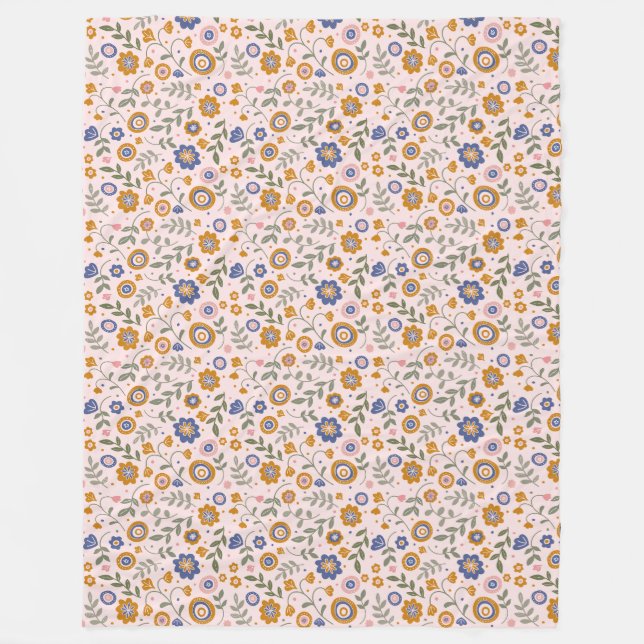 Boho pattern 01.w Lpink BG Fleece Blanket (Front)