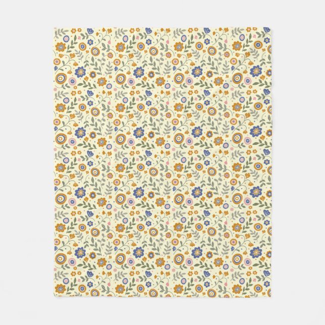 Boho pattern 01.w Lyellow BG Fleece Blanket (Front)