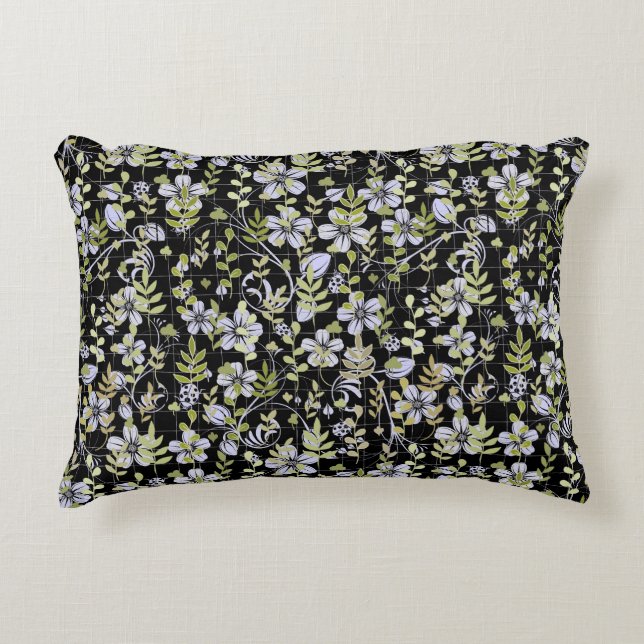 Boho pattern 02.w Floral on Black BG Accent Pillow (Front)
