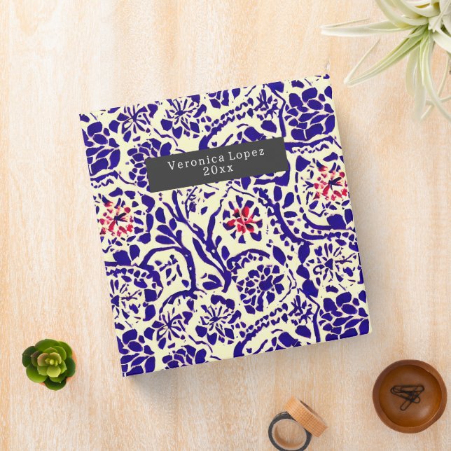 Boho Pattern Blue and Red  3 Ring Binder (In Situ)