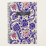 Boho Pattern Blue and Red  Planner<br><div class="desc">Blue with red accents watercolor inspired boho pattern.  Personalize name inside gray rectangle at front.</div>