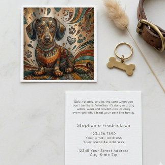 Boho Pattern Dachshund Dog Sitter Square Business Card
