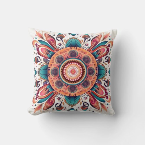 Boho Pattern Illustration Throw Pillow