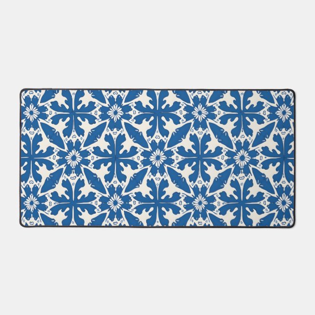 Boho Pattern in Blue – Elegant & Bold Desk Mat (Front)