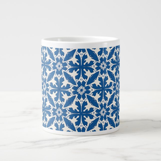 Boho Pattern in Blue – Elegant & Bold Giant Coffee Mug (Front)