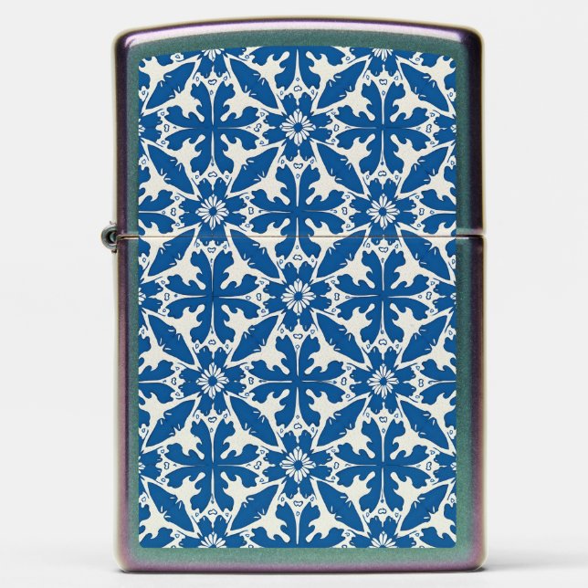 Boho Pattern in Blue – Elegant & Bold Zippo Lighter (Front)