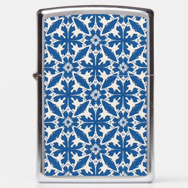 Boho Pattern in Blue – Elegant & Bold Zippo Lighter (Front)