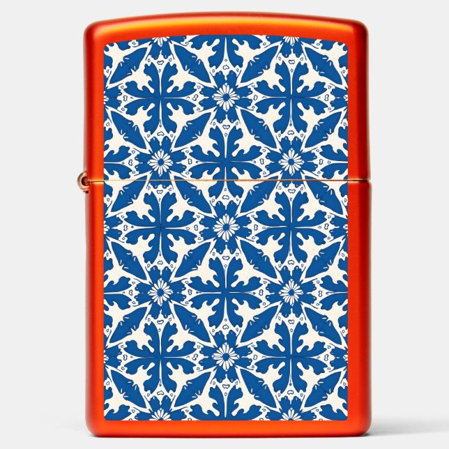 Boho Pattern in Blue – Elegant & Bold Zippo Lighter (Front)