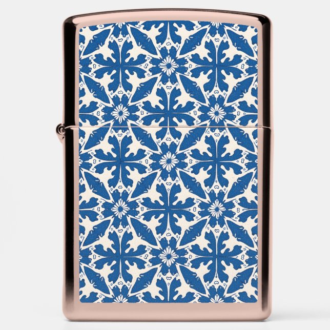 Boho Pattern in Blue – Elegant & Bold Zippo Lighter (Front)