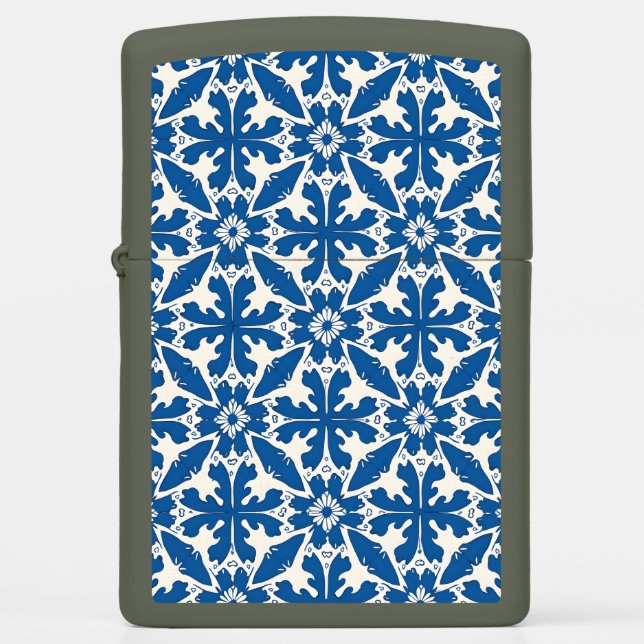 Boho Pattern in Blue – Elegant & Bold Zippo Lighter (Front)
