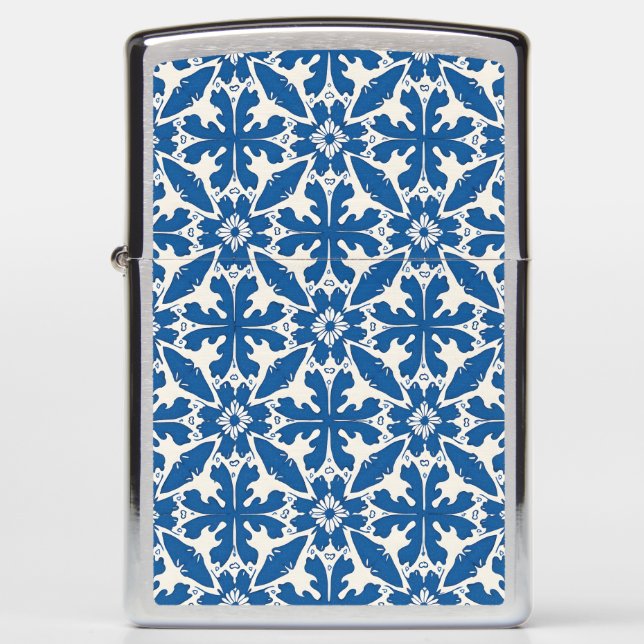 Boho Pattern in Blue – Elegant & Bold Zippo Lighter (Front)