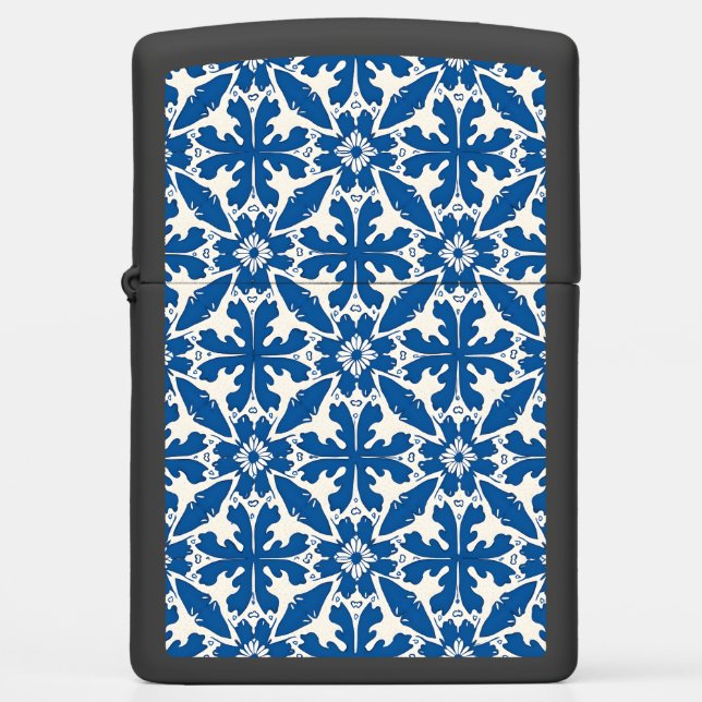 Boho Pattern in Blue – Elegant & Bold Zippo Lighter (Front)