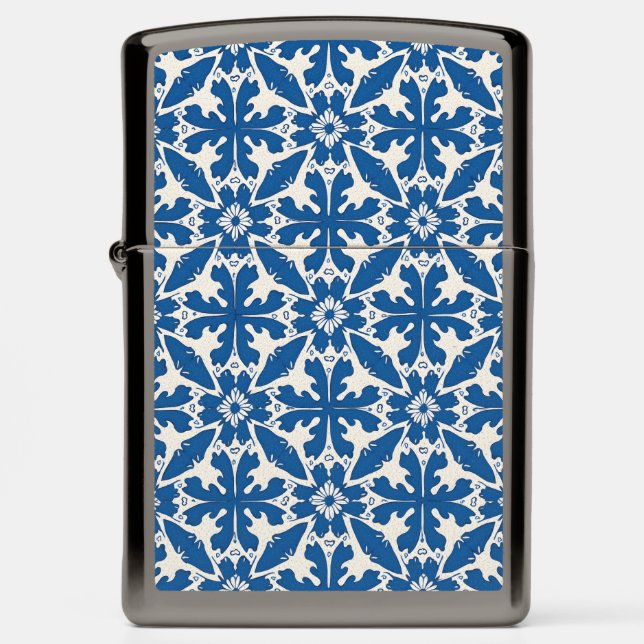 Boho Pattern in Blue – Elegant & Bold Zippo Lighter (Front)