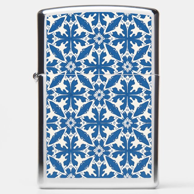 Boho Pattern in Blue – Elegant & Bold Zippo Lighter (Front)