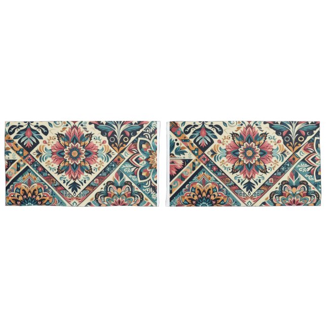 BOHO pattern Pair King Size Pillow Case (Front-Set)