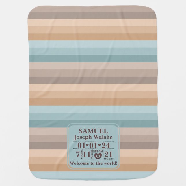 Boho Pattern Personalized Birth Stats Baby Blanket (Front)
