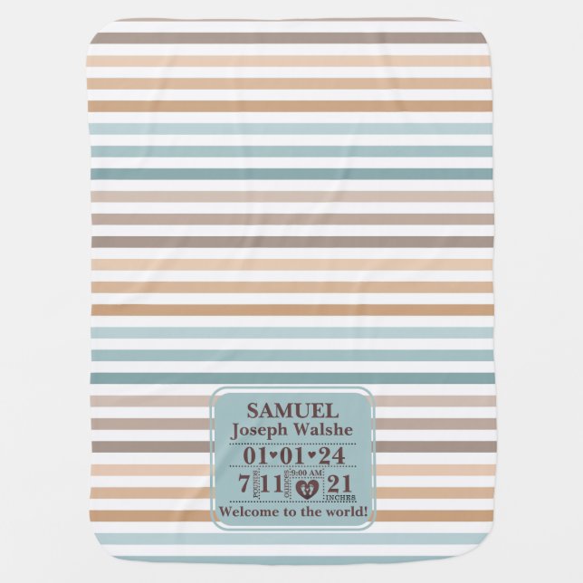 Boho Pattern Personalized Birth Stats Baby Blanket (Front)