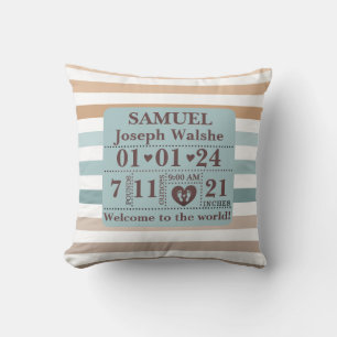 Boho Pattern Personalized Birth Stats Throw Pillow
