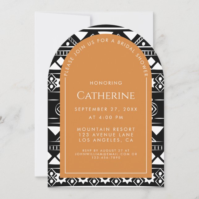 Boho Pattern Wedding Arch Orange Bridal Shower Invitation (Front)