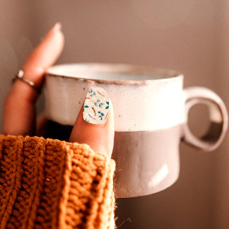 Boho pattern with holly berry & terracotta leaves minx nail art