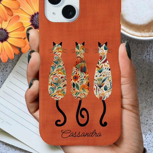 Boho Patterned Three Cats Iphone Case (Creator Uploaded)