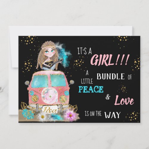 * Boho Peace &amp; Love Hippie Baby GIRL Invitation